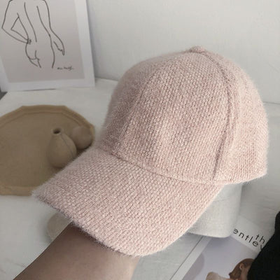 1pc Warm and Cozy Womens Autumn Winter Rabbit Fur Peaked Cap - Soft, Cute, Korean Fashion Baseball Style - White and Black Color Options
