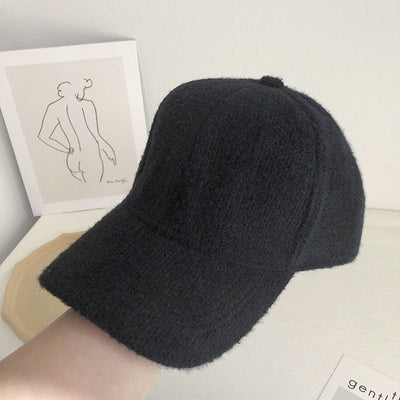 1pc Warm and Cozy Womens Autumn Winter Rabbit Fur Peaked Cap - Soft, Cute, Korean Fashion Baseball Style - White and Black Color Options