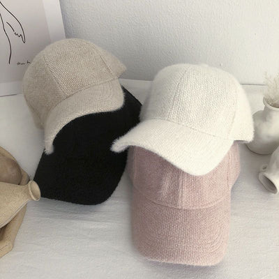 1pc Warm and Cozy Womens Autumn Winter Rabbit Fur Peaked Cap - Soft, Cute, Korean Fashion Baseball Style - White and Black Color Options
