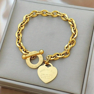 Korean Y2K Retro Stainless Steel Gold Plated Chain Heart Pendant Bracelet For Women Party Jewelry Set Beautiful Gifts