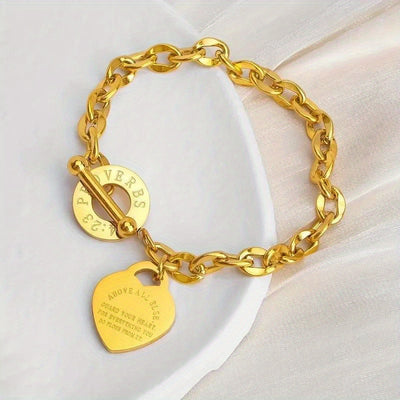 Korean Y2K Retro Stainless Steel Gold Plated Chain Heart Pendant Bracelet For Women Party Jewelry Set Beautiful Gifts