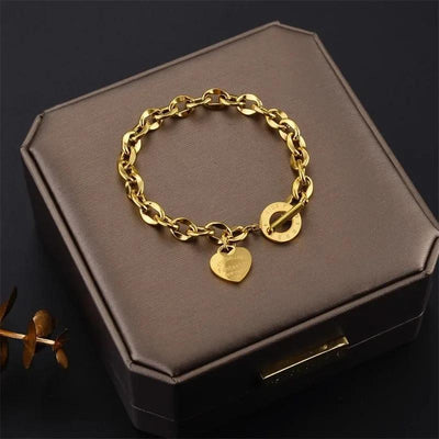 Korean Y2K Retro Stainless Steel Gold Plated Chain Heart Pendant Bracelet For Women Party Jewelry Set Beautiful Gifts