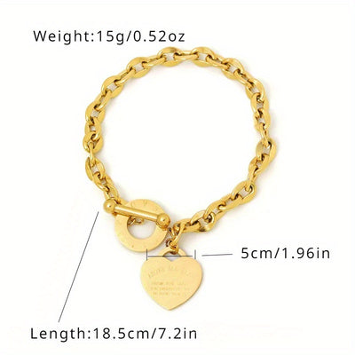 Korean Y2K Retro Stainless Steel Gold Plated Chain Heart Pendant Bracelet For Women Party Jewelry Set Beautiful Gifts
