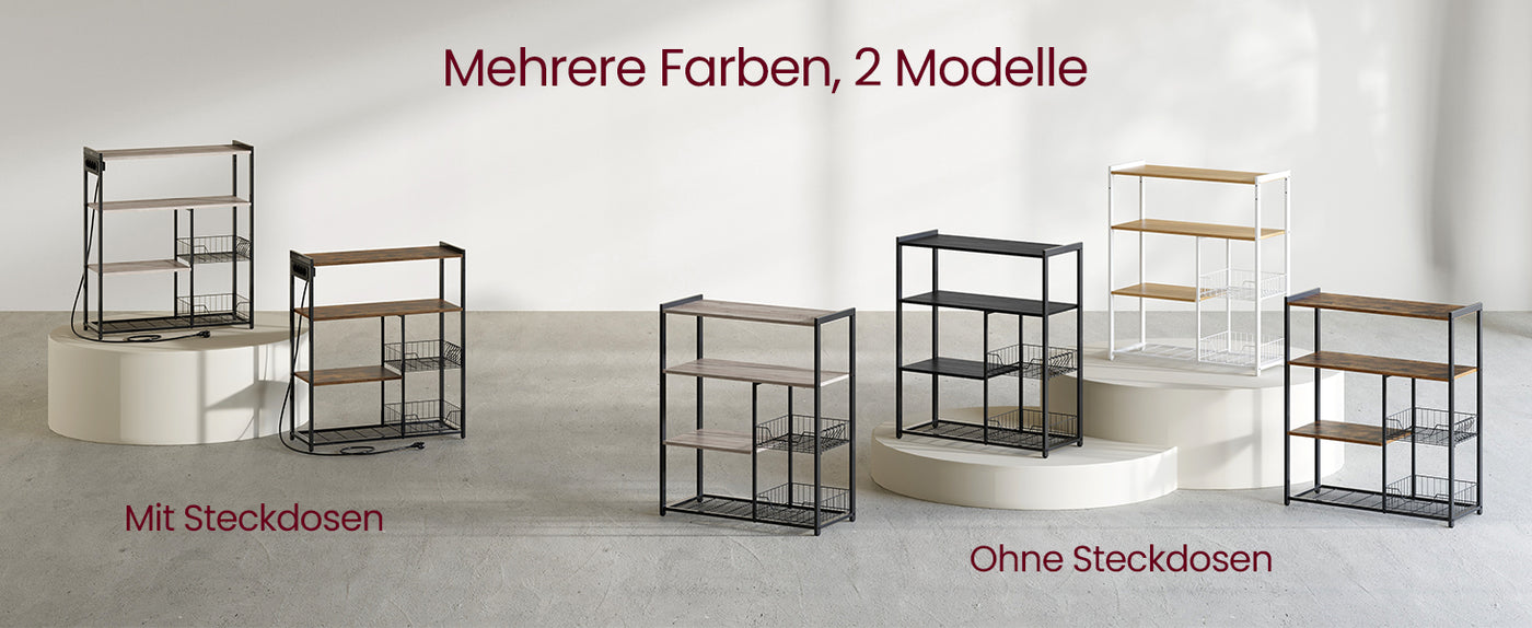 Kitchen Rack with sockets, 2 Metal Baskets, Microwave Shelf, 35x80x93.5 cm Industrial Design