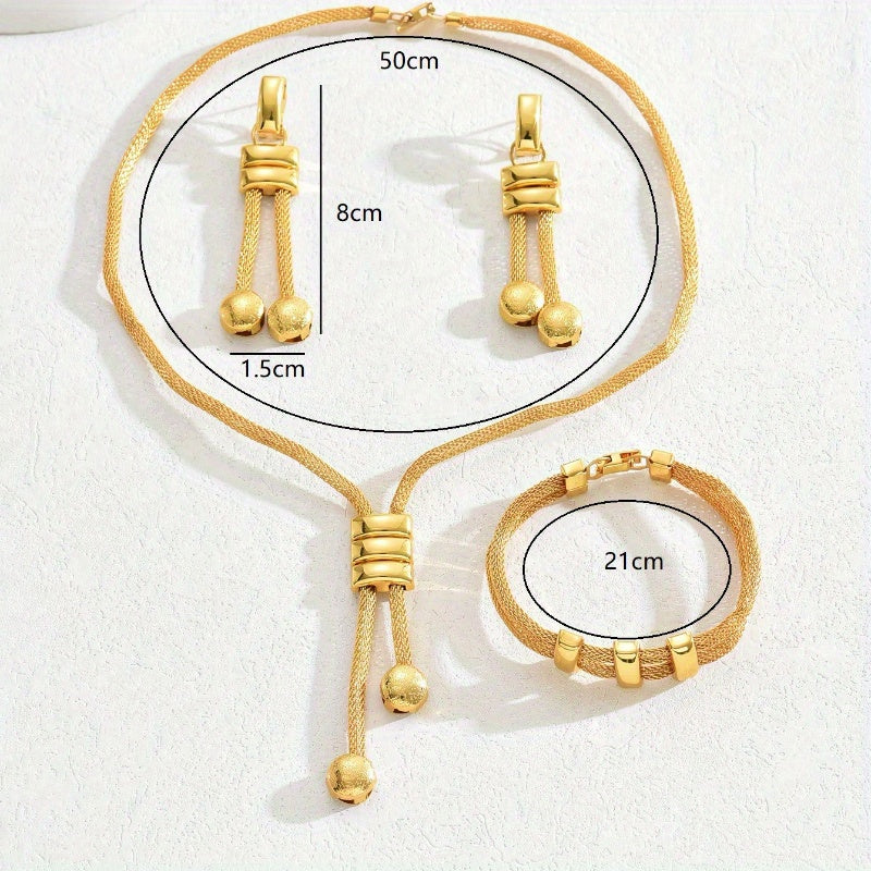 4PCS a set of 18K gold plated stainless steel double round hollowed necklace earrings bracelet 4 sets of INS personalized retro Korean fashion trend assorted gifts daily street commuter party to celebrate the holiday party we