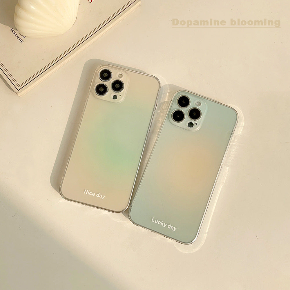 ins Korean and Japanese three-color gradient painted transparent mobile phone case suitable for Apple 14/13/12/11/X series