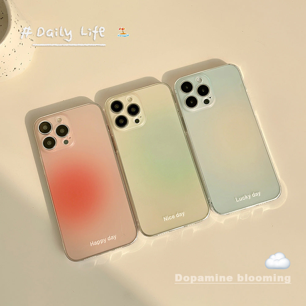 ins Korean and Japanese three-color gradient painted transparent mobile phone case suitable for Apple 14/13/12/11/X series