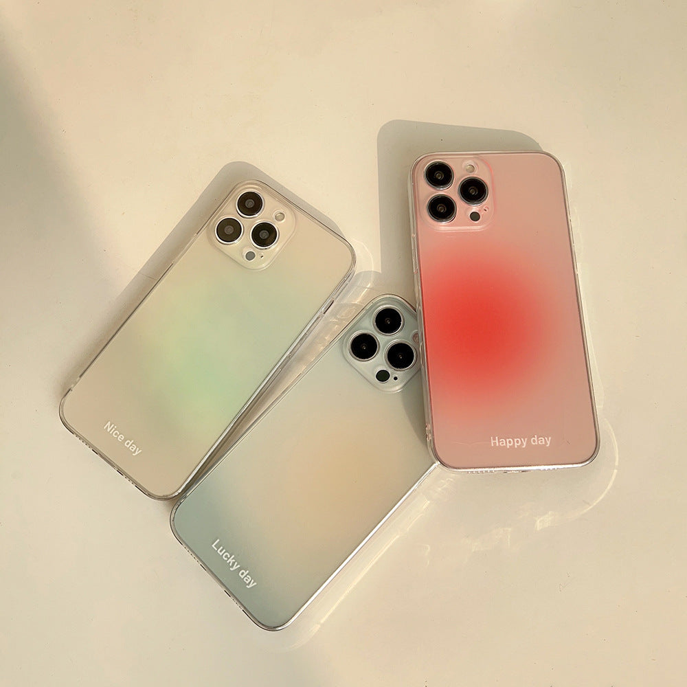 ins Korean and Japanese three-color gradient painted transparent mobile phone case suitable for Apple 14/13/12/11/X series