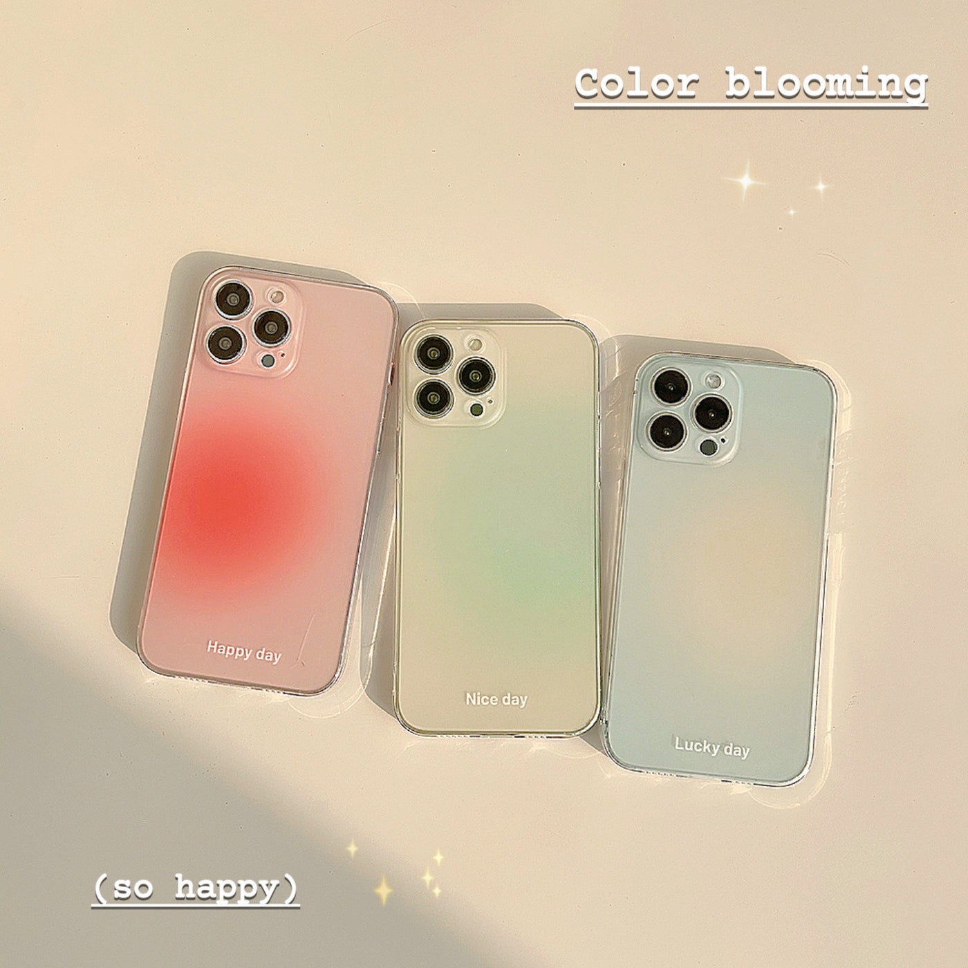 ins Korean and Japanese three-color gradient painted transparent mobile phone case suitable for Apple 14/13/12/11/X series