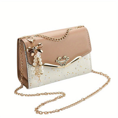 Elegant Korean Fashion Crossbody Bag with Sequins, Lightweight Polyester-Lined Handbag with Metal Chain, Versatile for Daily Use & Travel, Ideal for Birthday, Thanksgiving, Halloween, Christmas Gifts