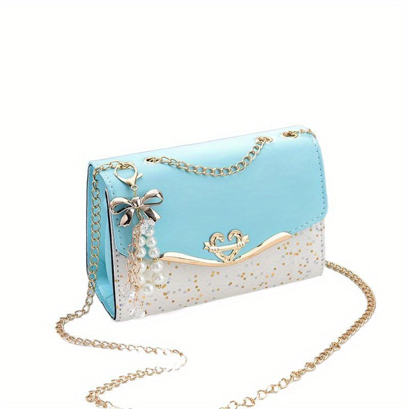 Elegant Korean Fashion Crossbody Bag with Sequins, Lightweight Polyester-Lined Handbag with Metal Chain, Versatile for Daily Use & Travel, Ideal for Birthday, Thanksgiving, Halloween, Christmas Gifts