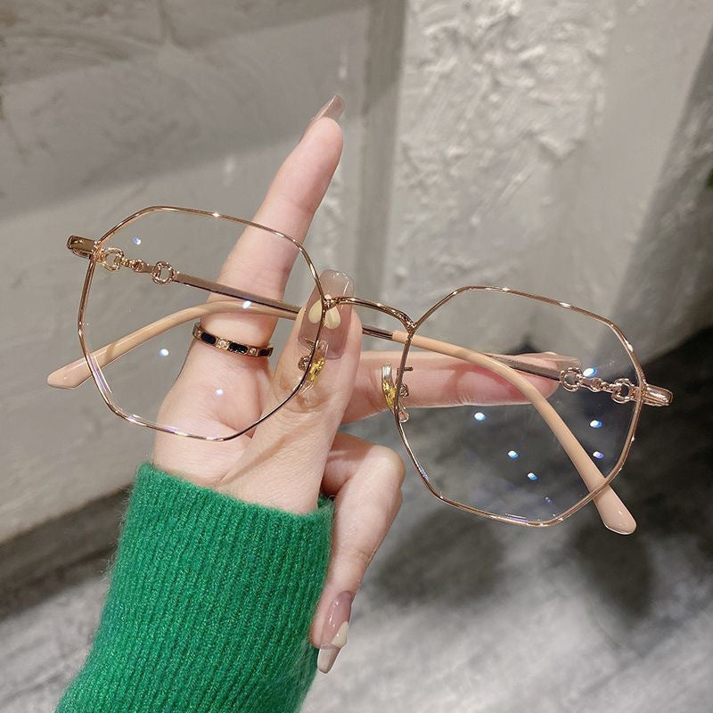 1pc photochromic flat lens female plain makeup all-in-one anti-blue glasses Fashion Korean tide glasses
