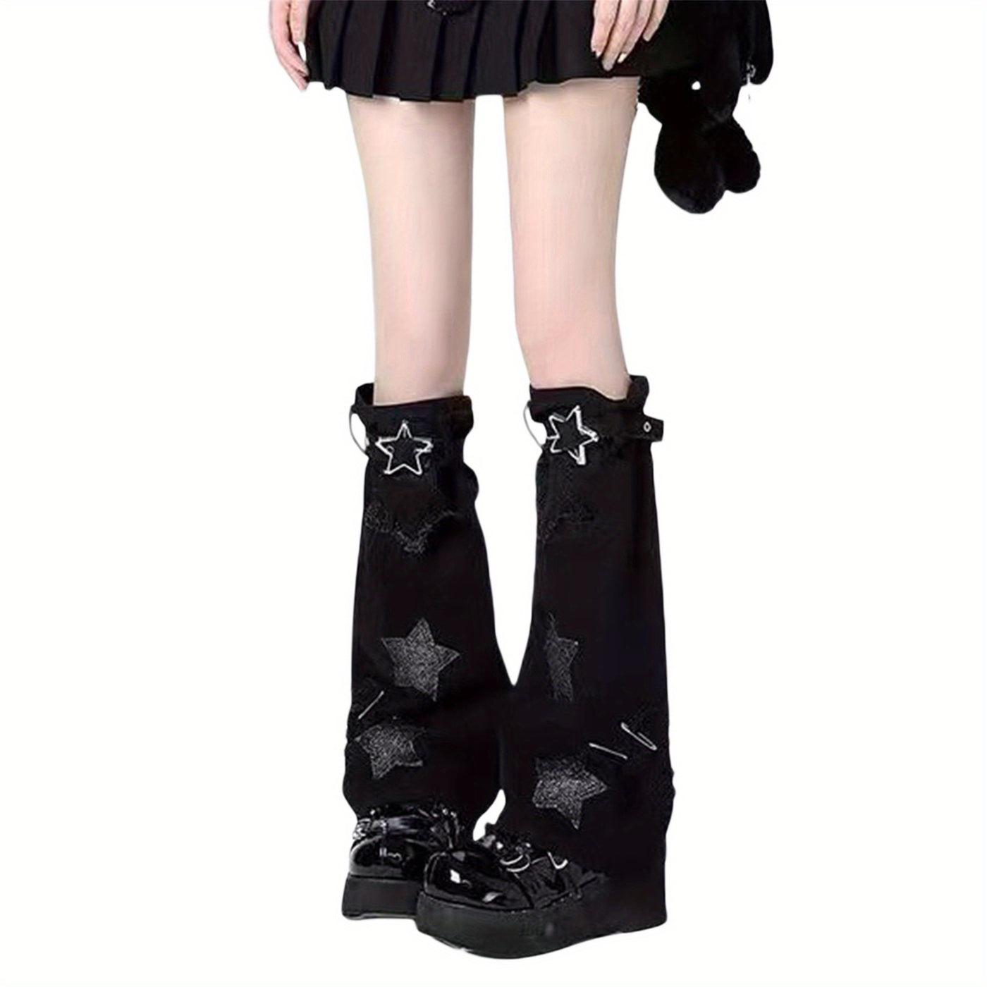 Women'S Y2K Leg Warmers Socks Knitted Star Pattern Punk Japanese Kawaii Wide Leg Set Cute Crochet Out Baggy Flared Leg 80s Arm Warmers Ankle Aesthetic Socks Accessories Streetwear Leg Cover for Fairy Knee High Leg Socks Cutec