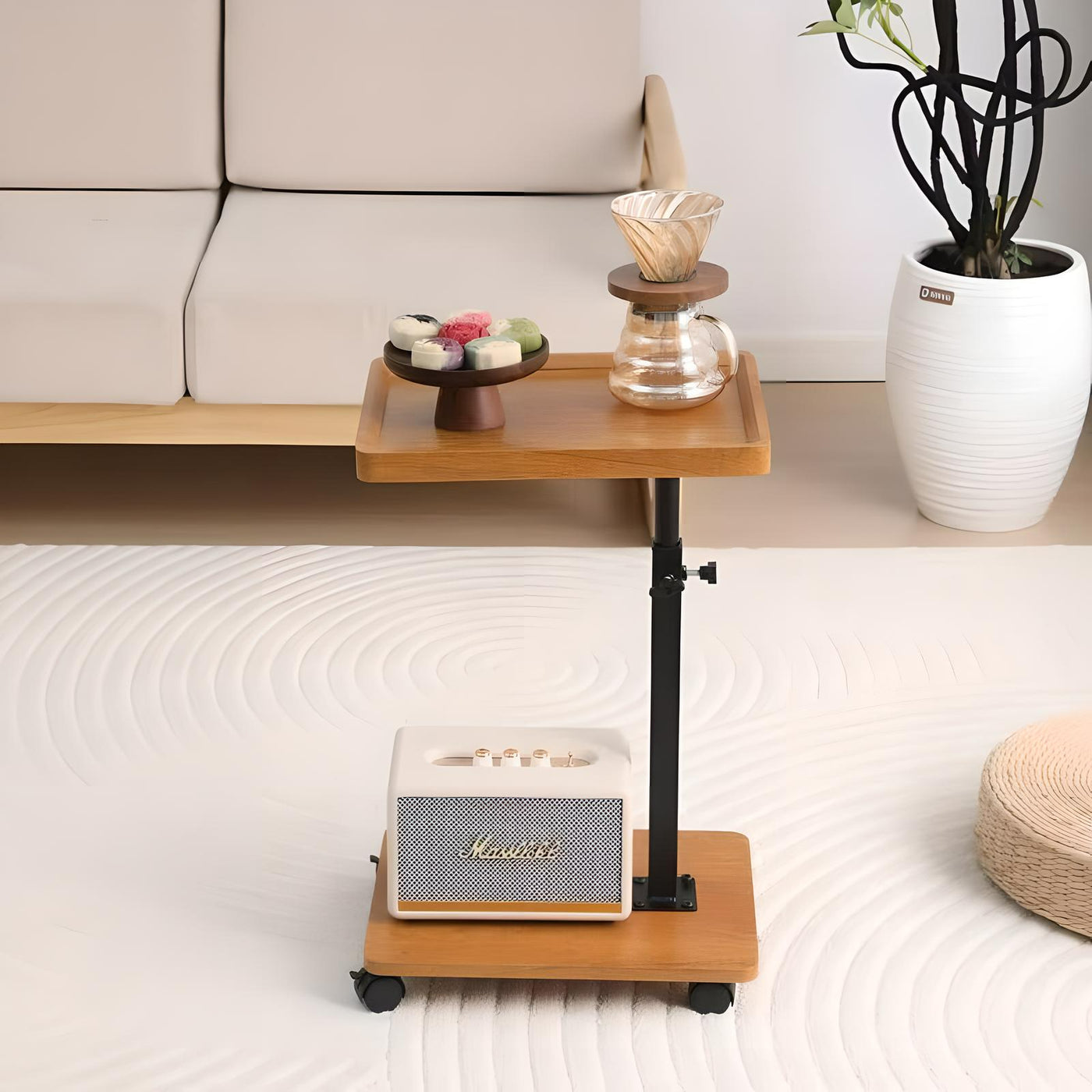 Wooden C-Shape Lifting Side Table Movable Small Table Sofa Corner Table for Sofa Living Room Bedroom Bedside Laptop Desk