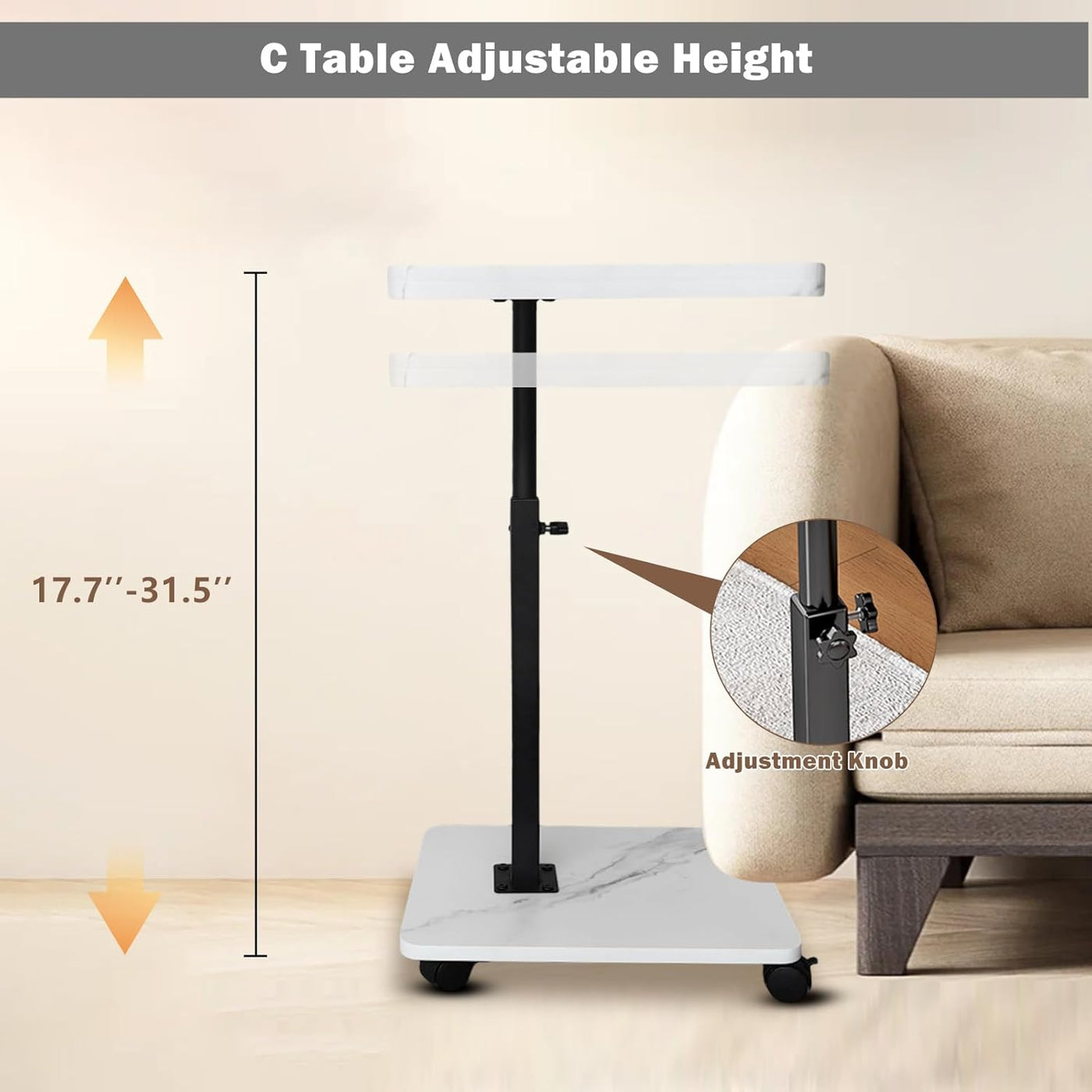 Wooden C-Shape Lifting Side Table Movable Small Table Sofa Corner Table for Sofa Living Room Bedroom Bedside Laptop Desk