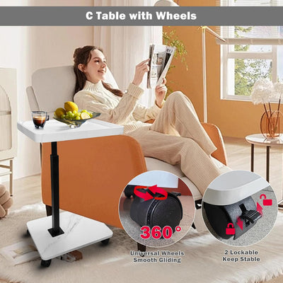 Wooden C-Shape Lifting Side Table Movable Small Table Sofa Corner Table for Sofa Living Room Bedroom Bedside Laptop Desk