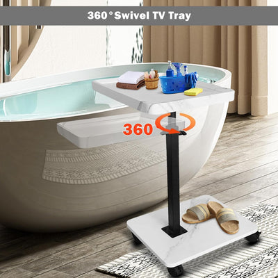 Wooden C-Shape Lifting Side Table Movable Small Table Sofa Corner Table for Sofa Living Room Bedroom Bedside Laptop Desk
