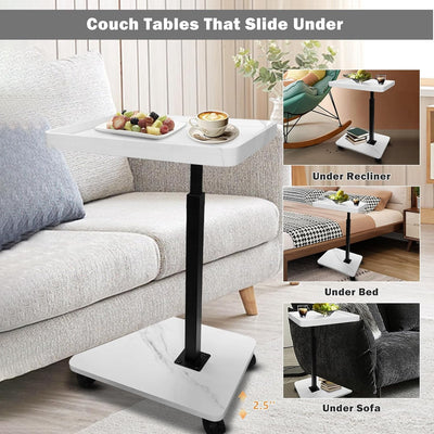 Wooden C-Shape Lifting Side Table Movable Small Table Sofa Corner Table for Sofa Living Room Bedroom Bedside Laptop Desk