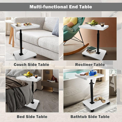 Wooden C-Shape Lifting Side Table Movable Small Table Sofa Corner Table for Sofa Living Room Bedroom Bedside Laptop Desk