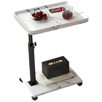 Wooden C-Shape Lifting Side Table Movable Small Table Sofa Corner Table for Sofa Living Room Bedroom Bedside Laptop Desk