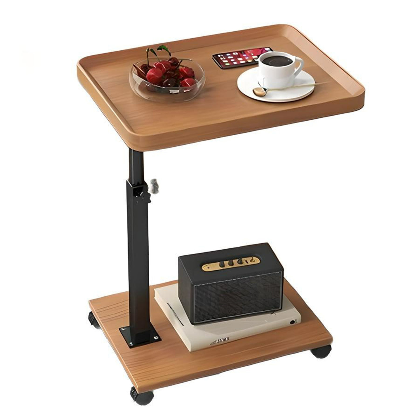 Wooden C-Shape Lifting Side Table Movable Small Table Sofa Corner Table for Sofa Living Room Bedroom Bedside Laptop Desk