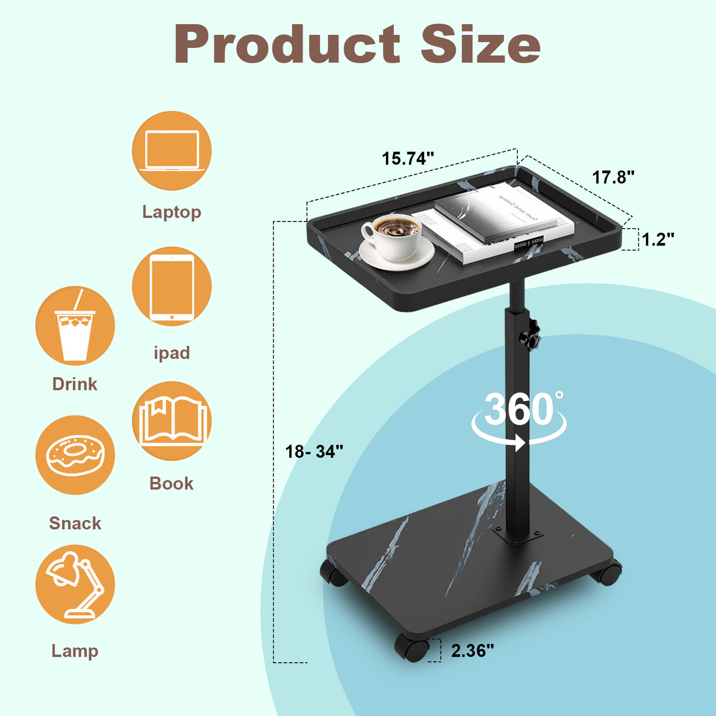 Wooden C-Shape Lifting Side Table Movable Small Table Sofa Corner Table for Sofa Living Room Bedroom Bedside Laptop Desk