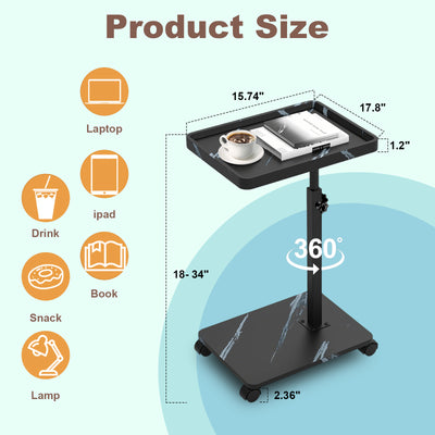 Wooden C-Shape Lifting Side Table Movable Small Table Sofa Corner Table for Sofa Living Room Bedroom Bedside Laptop Desk