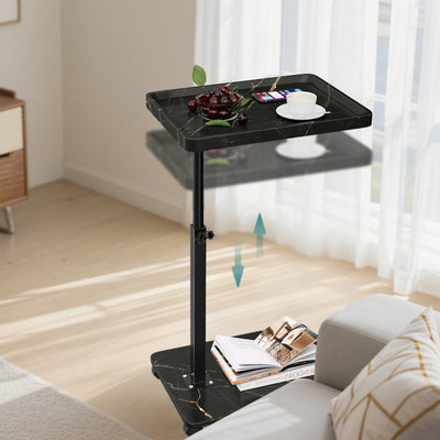 Wooden C-Shape Lifting Side Table Movable Small Table Sofa Corner Table for Sofa Living Room Bedroom Bedside Laptop Desk