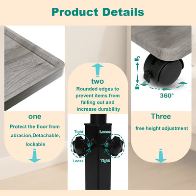 Wooden C-Shape Lifting Side Table Movable Small Table Sofa Corner Table for Sofa Living Room Bedroom Bedside Laptop Desk