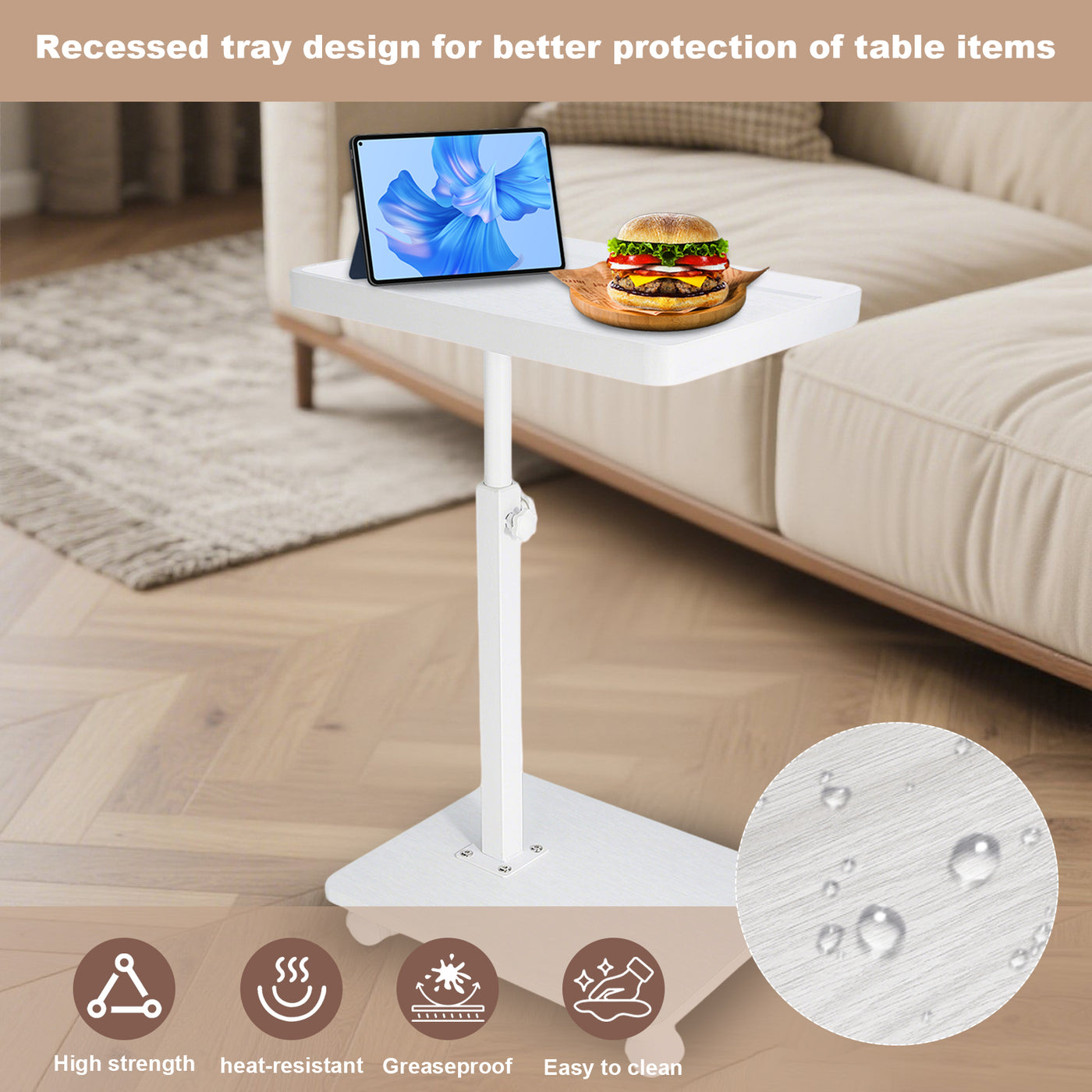 Wooden C-Shape Lifting Side Table Movable Small Table Sofa Corner Table for Sofa Living Room Bedroom Bedside Laptop Desk