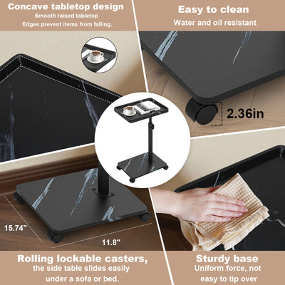 Wooden C-Shape Lifting Side Table Movable Small Table Sofa Corner Table for Sofa Living Room Bedroom Bedside Laptop Desk