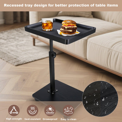 Wooden C-Shape Lifting Side Table Movable Small Table Sofa Corner Table for Sofa Living Room Bedroom Bedside Laptop Desk