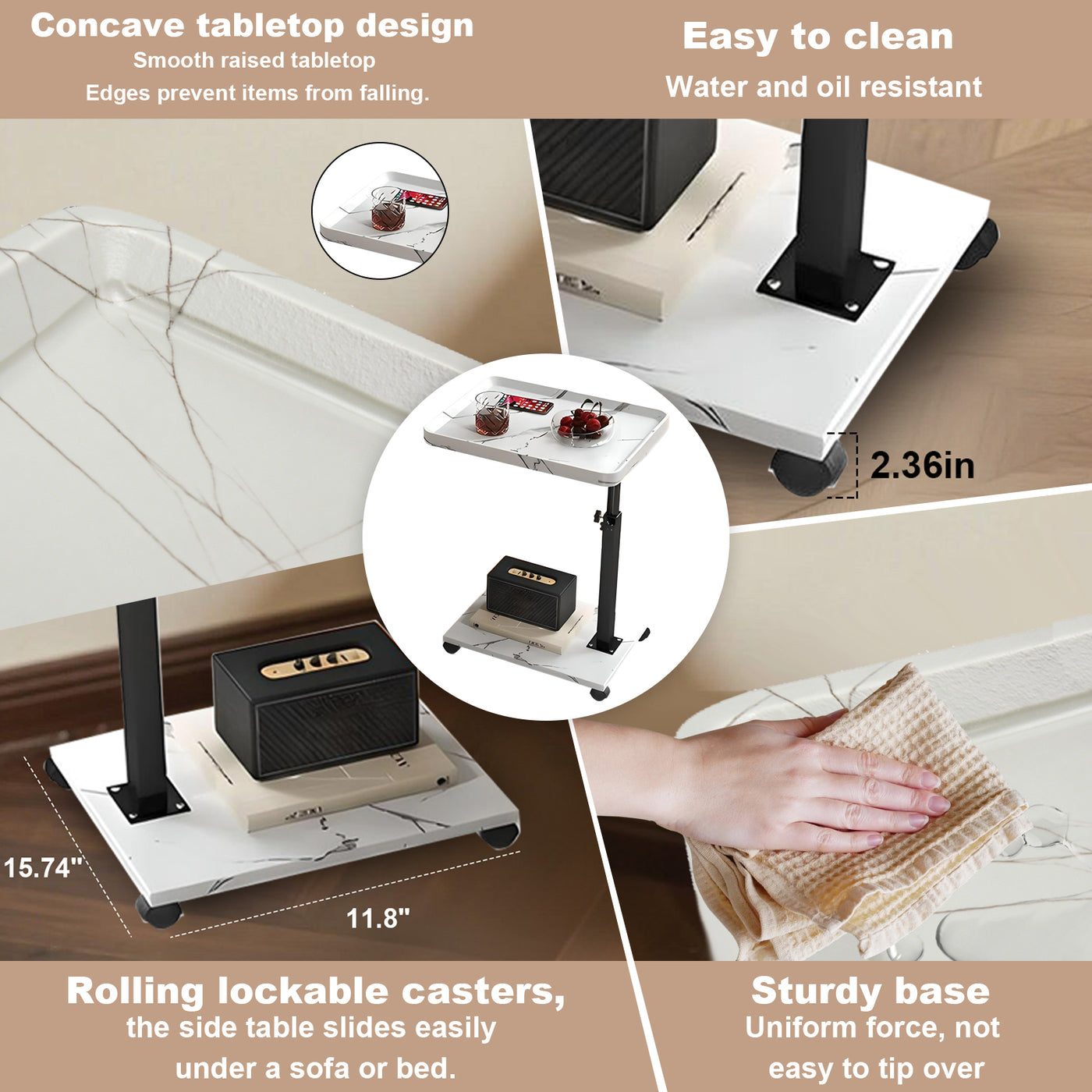 Wooden C-Shape Lifting Side Table Movable Small Table Sofa Corner Table for Sofa Living Room Bedroom Bedside Laptop Desk