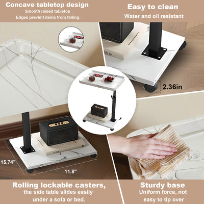 Wooden C-Shape Lifting Side Table Movable Small Table Sofa Corner Table for Sofa Living Room Bedroom Bedside Laptop Desk