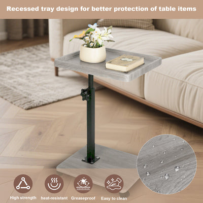 Wooden C-Shape Lifting Side Table Movable Small Table Sofa Corner Table for Sofa Living Room Bedroom Bedside Laptop Desk