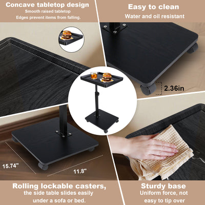 Wooden C-Shape Lifting Side Table Movable Small Table Sofa Corner Table for Sofa Living Room Bedroom Bedside Laptop Desk