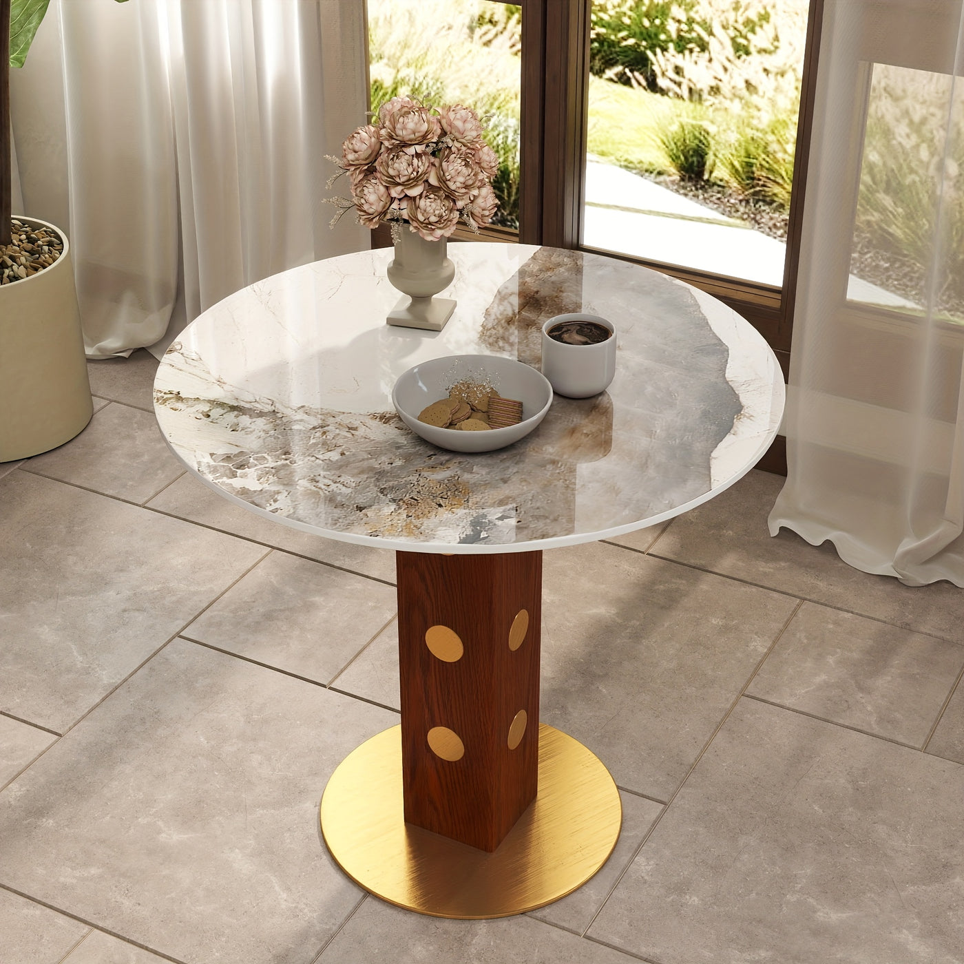 33.5" Round & Square Dining Table for 2-4 People(Only Table, Chair Not Included), Marble Meeting Room Table Multipurpose Conference Table with Soild Wood Base for Office