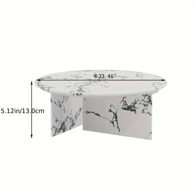 33.5" Marble Round Coffee Tables For Living Room, Center Table For Waiting Area, Space-Saving Coffee Table For Living Room