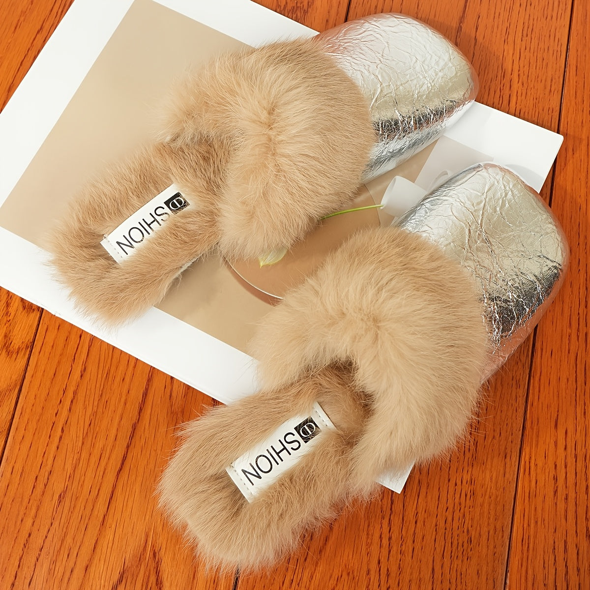 Versatile Korean Style Furry Square Head Flat Slippers - Women's Shoes for Outdoor and Indoor Wear xyns-2866
