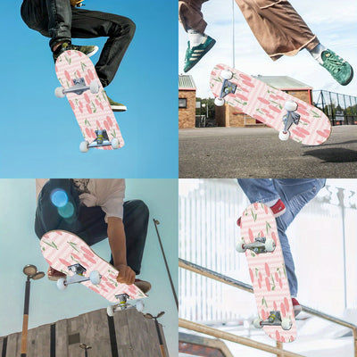 Women's Cute Cherry Blossom Skateboard with Heart Cutouts & Smooth Edges - Pastel Pink & White Checkered Grip Tape, White Trucks, Pink Wheels - All Skill Levels, Ideal for Beginners & Holiday Gifts (Girls' Street Skateboard)