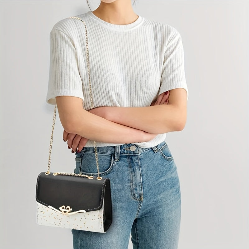 Elegant Korean Fashion Crossbody Bag with Sequins, Lightweight Polyester-Lined Handbag with Metal Chain, Versatile for Daily Use & Travel, Ideal for Birthday, Thanksgiving, Halloween, Christmas Gifts