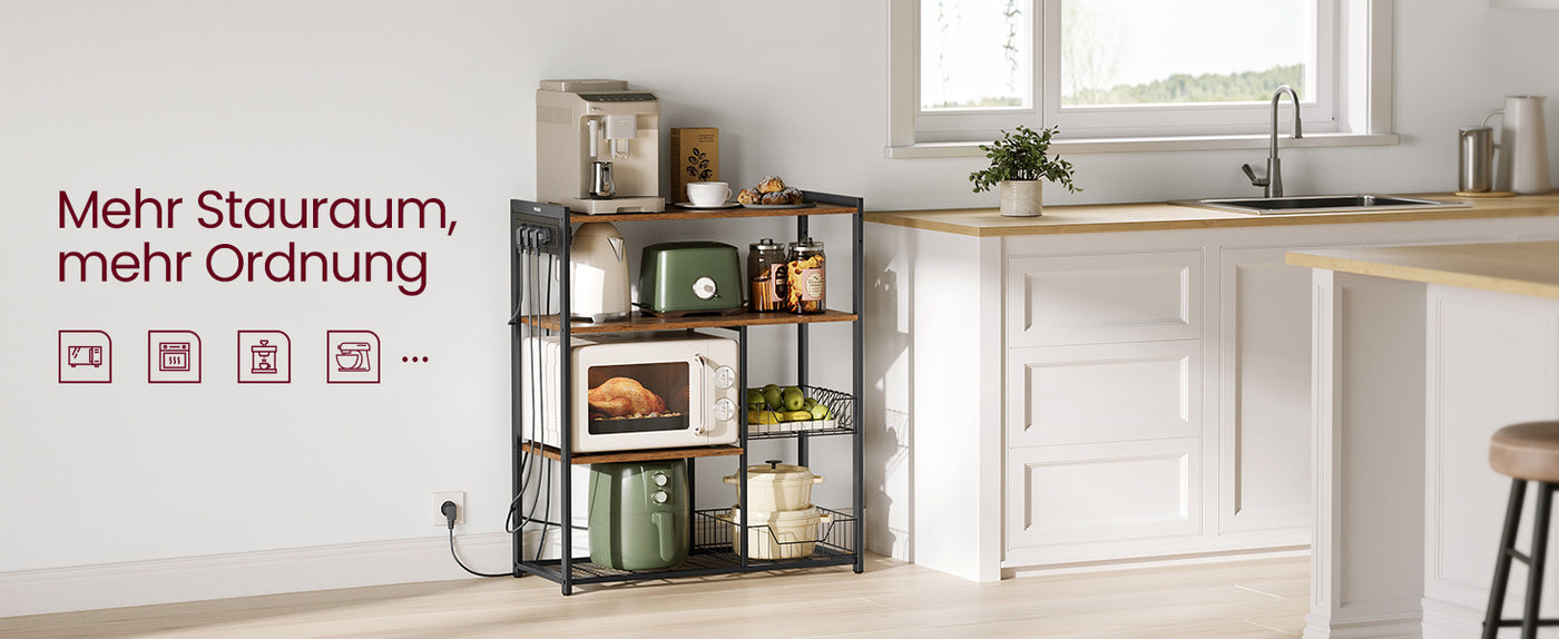 Kitchen Rack with sockets, 2 Metal Baskets, Microwave Shelf, 35x80x93.5 cm Industrial Design
