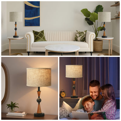 2 Sets USB-C & USB-A Dual Port Table Lamp with Linen Shade - Farmhouse & Industrial Bedside, Cordless-like, Switch-Controlled (No) - Easy Assembly Desk Lamp for Bedroom, Living Room, Nightstand (Compatible with, Lamps, Bedsid