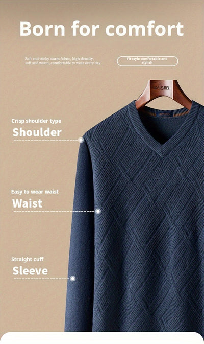 KAISER Men's Cozy Wool V-Neck Sweater - Casual Striped Long Sleeve Pullover for Fall/Winter, Soft & Warm, Korean And Japanese Targeted, Fashion
