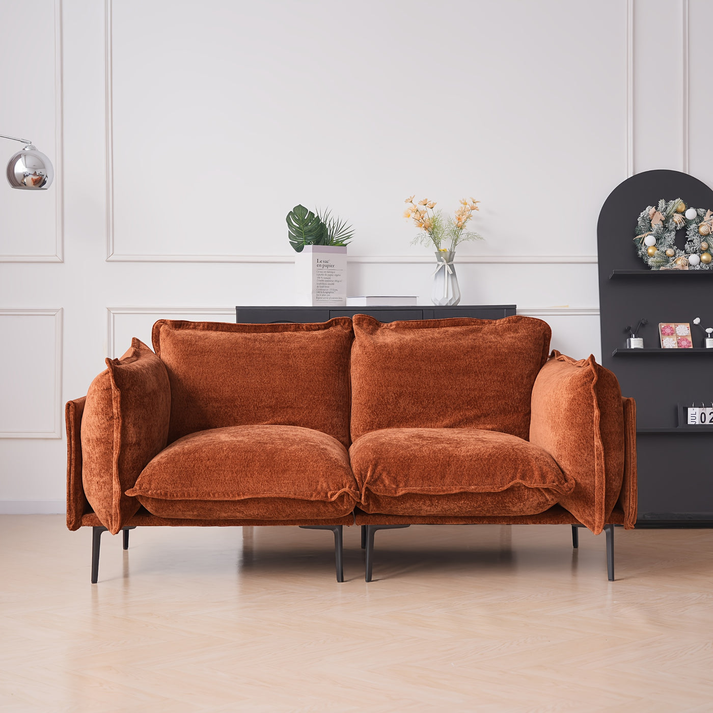 74" Modern Modular Loveseat Sofa - Space-Saving Sectional Couch with Deep Seat, Chenille Upholstery, Hardwood Frame, No Assembly Required, for Living Room, Apartment, Office - Orange Modern Furniture, Sectional Sofa for Livin