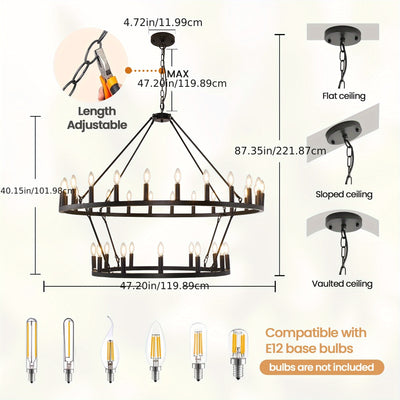 Modern Farmhouse Chandelier 2 Tier Round Wheel Chandelier Large High Ceiling Light.