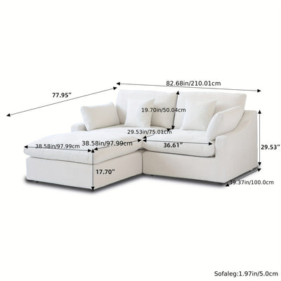 Sky Cloud Slope Sectional Sofa, Cozy Comfort 83-Inch Linen L-Shaped Sectional 2 Seater with Ottoman, Living Room Sofa, Sofa Sectional for Living Room, Couch for Bedroom, Foldable Sofa, Comfy Couch, Bedroom Seating, Lounge Fur