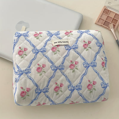 Portable High-Quality Makeup Bag - Korean-Style Bowknot Flower Design - Large Capacity for Toiletries, Perfect for Travel