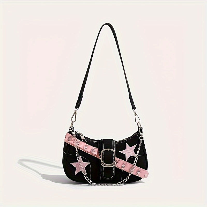 [One PU Leather Shoulder Bag] Y2K Fashion Shoulder Bag for Women PU Leather with Removable Strap, Zipper Closure, Polyester Lining, Casual Trendy Korean Style Crossbody Bag