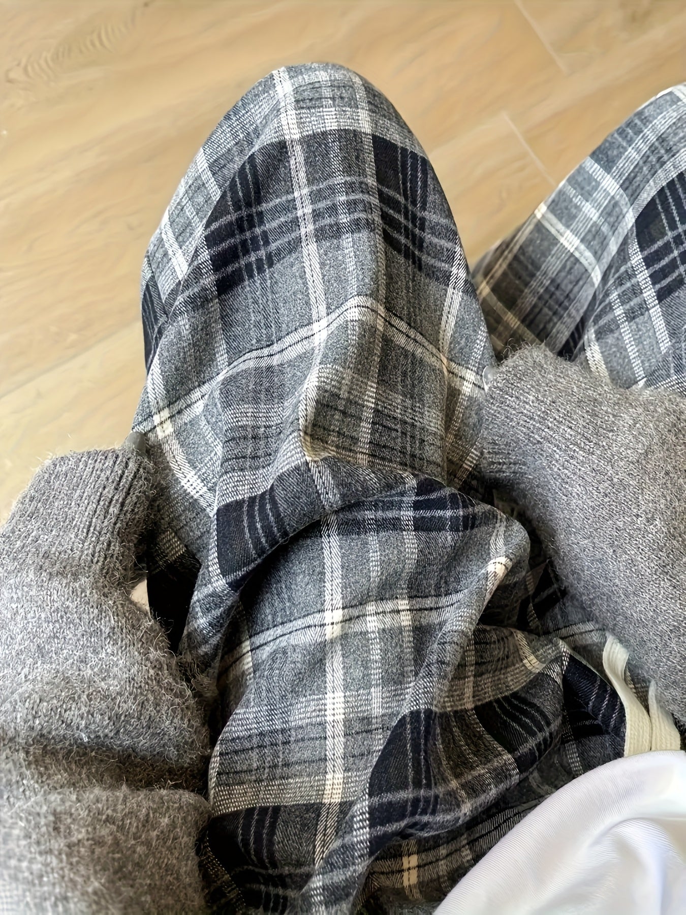 Women's Black & White Plaid Wide-Leg Pants - All-Season Loose Trousers with Drawstring Waist, Non-Transparent Casual Everyday & Formal Outfits, Machine Washable Elegant Pants for Women, Comfortable Clothing, Korean Fashion St